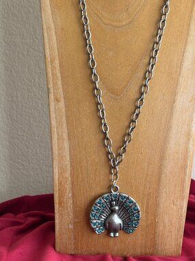 Pewter Peacock Pendant on Silver Link Chain